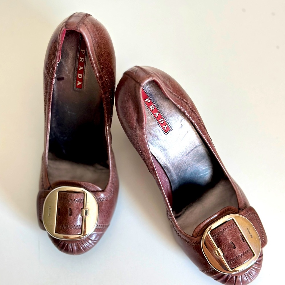 Prada Italy Heels Ballet Wine-Brown Shoes • 7 1/2